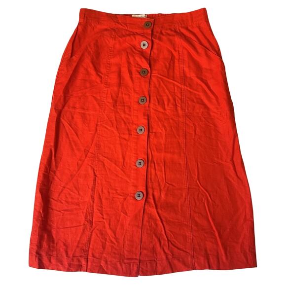 Universal Thread Dresses & Skirts - Universal Thread Women Skirt M Red Orange Cotton Linen Casual Button Knee Length